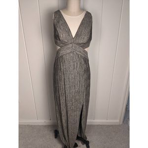 Adrianna Papell Gold Crinkle Gown Cut outs size 12- Maternity friendly